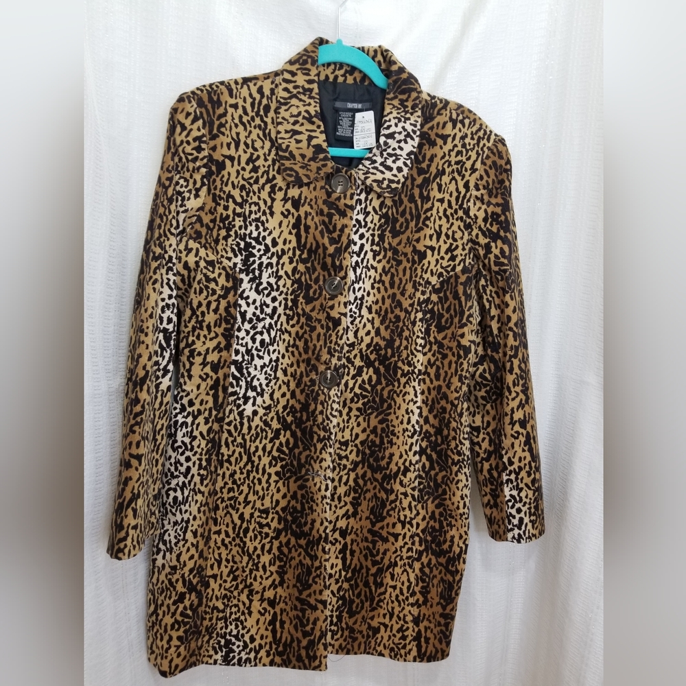 VINTAGE LEOPARD PRINT CORDUROY COAT BY CHAPTER ONE ~ SIZE 10 NWT